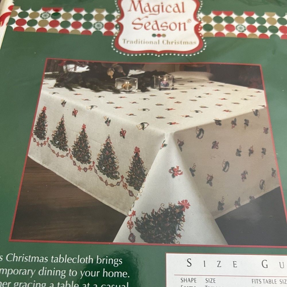 Vintage Magical Season Christmas Tablecloth 70" Round‎ Christmas Tree Holly New